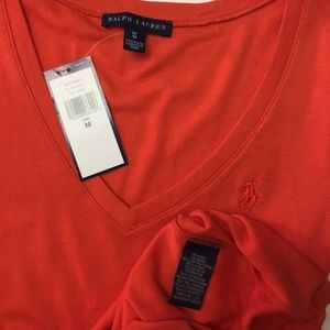 Ralph Lauren Tops - New RALPH LAUREN orange V-neck logo T shirt M Ralph Lauren Tops - New RALPH LAUREN orange V-neck logo T shirt M
